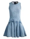 Alice And Olivia Adley Sleeveless Pleated Denim Mini Dress In Blue
