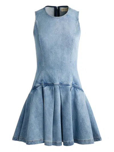 Alice And Olivia Adley Sleeveless Pleated Denim Mini Dress