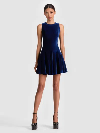 Alice And Olivia Adley Velvet Mini Dress In Blue