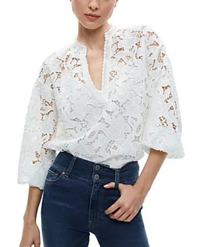 ALICE AND OLIVIA ALICE AND OLIVIA AISLYN FLORAL LACE PUFF SLEEVE BLOUSE