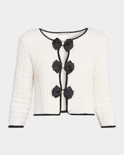 Alice And Olivia Akira Bow Cardigan In White