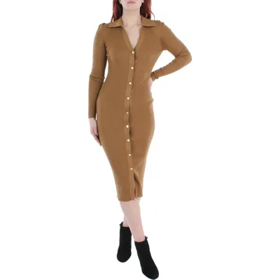 Alice And Olivia Alcina Womens Ribbed Button Down Midi Dress In Brown