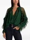 Alice And Olivia Aleena Lace-trimmed Ruffled Blouse In Green