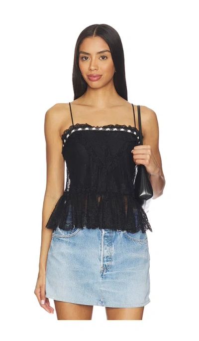 Alice And Olivia Alessia Lace Ruffle Crop Top In Black