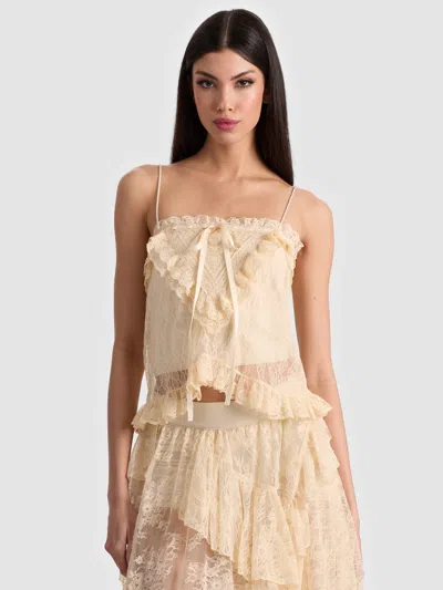Alice And Olivia Alessia Lace Top In Neutral