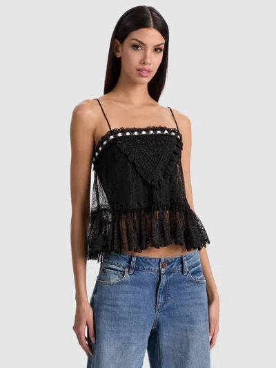 Alice And Olivia Alessia Lace Top In Black