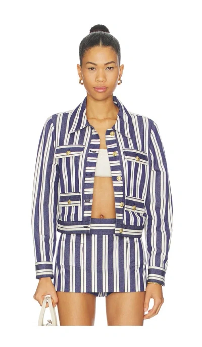 Alice And Olivia Alex Collared Boxy Jacket In Blue