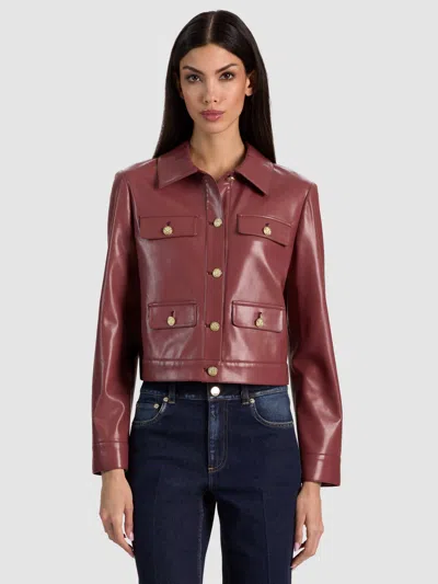 Alice And Olivia Alex Vegan Cropped Jacket In Brown