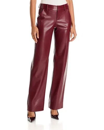 Alice And Olivia Alexander Mid Rise Faux Leather Trousers In Burgundy