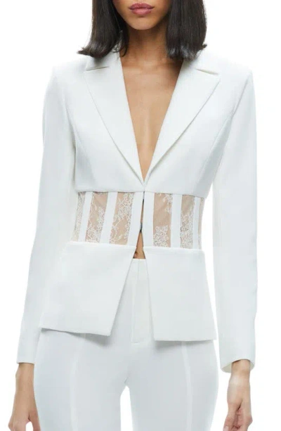 Alice And Olivia Alexia Lace-embellished Corset Blazer In Off White