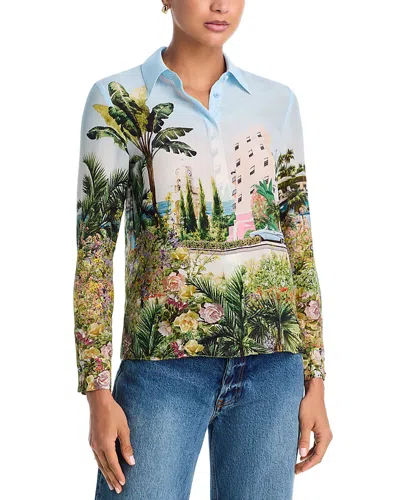 Alice And Olivia Alice And Oliva Willa Silk Shirt In Blue
