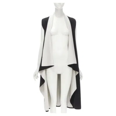 Pre-owned Alice And Olivia Alice Olivia 100% Wool Black Grey Waterfall Draped Collar Long Vest Xs In Gray