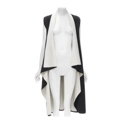 Pre-owned Alice And Olivia Alice Olivia 100% Wool Black Grey Waterfall Draped Collar Long Vest Xs In Gray