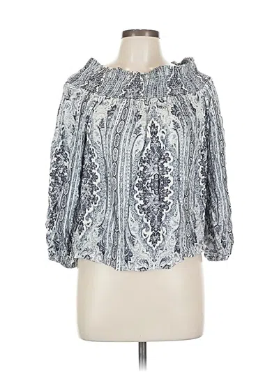 Pre-owned Alice And Olivia Alice + Olivia 3/4 Sleeve Blouse In Silver