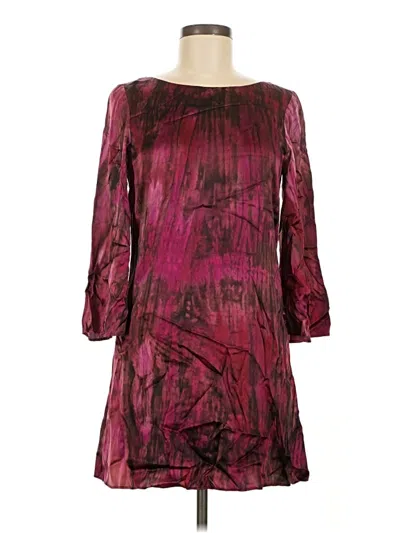 Pre-owned Alice And Olivia Alice + Olivia 3/4 Sleeve Silk Top Burgundy Boatneck Tops