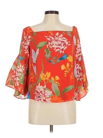 Pre-owned Alice And Olivia Alice + Olivia 3/4 Sleeve Silk Top Orange Off The Shoulder Neckline Tops