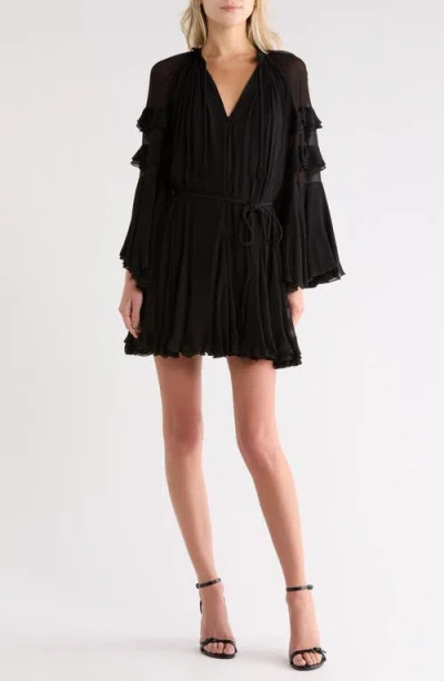 Alice And Olivia Adaline Gathered Tie Waist Mini Dress In Black