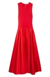 Alice And Olivia Adley Drop Waist Midi Dress In Bright Ruby