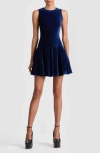 Alice And Olivia Adley Flare Mini Dress Dark Midnight Blue In Blue