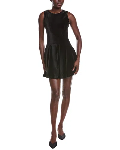 Alice And Olivia Adley Pleated Velvet Mini Dress In Black