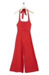 Alice And Olivia Aida Cropped Halter Jumpsuit In Symmetry Red Apple
