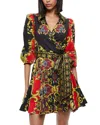 Alice And Olivia Alisa Scarf Print Long Sleeve Stretch Cotton Wrap Minidress