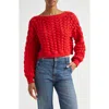 Alice And Olivia Allene Cropped Open-knit Jumper In Bright Ruby