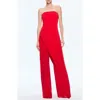 Alice And Olivia Alondra Strapless Draped Crepe And Charmeuse Jumpsuit In Bright Ruby