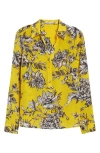 Alice And Olivia Eloise Blooming Wild Golden Button-front Silk Blouse In Yellow