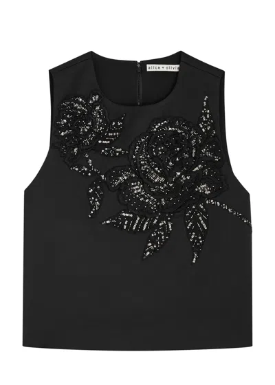 ALICE AND OLIVIA ALICE + OLIVIA AMAL EMBELLISHED SATIN TOP