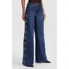 Alice And Olivia Amazing Low Rise Wide Leg Snap Trim Jeans In Cambria Vintage In Blue