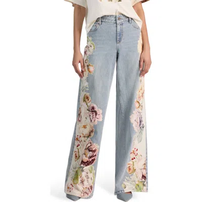 Alice And Olivia Amazing Low Rise Baggy Jeans In Silver Light Wash In Blue