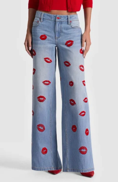 Alice And Olivia Alice + Olivia Amazing Kiss Print Wide Leg Jeans In Blue