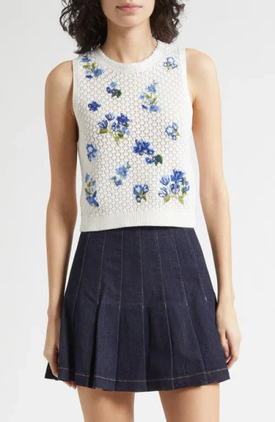 Alice And Olivia Amity Embroidered Crochet Tank Top In White