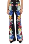 Alice And Olivia Andrew Floral Pants In Garden Brunch Black