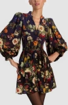 Alice And Olivia Antonette Long Sleeve Button Front Mini Dress In Magic Garden Gradient