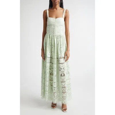 Alice And Olivia Alice + Olivia Anya Embroidered Cotton Maxi Dress In Green
