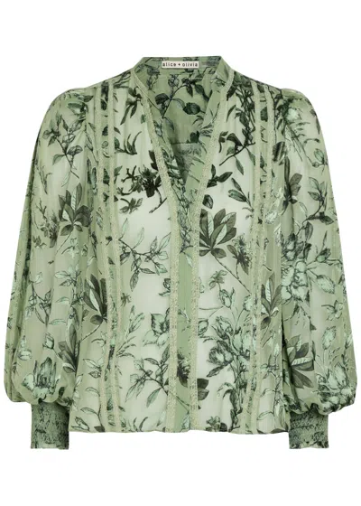 Alice And Olivia Alice + Olivia Arlette Devoré Chiffon Blouse In Green