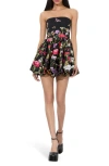 Alice And Olivia Asha Strapless Structured Bubble-hem Mini Dress In Secret Garden