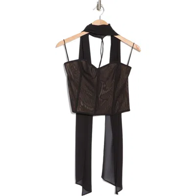 Alice And Olivia Alice + Olivia Aveline Mesh Corset Top & Scarf Set In Black