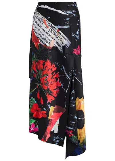 Alice And Olivia Alice + Olivia Ayla Printed Asymmetric Satin Skirt In Multicoloured