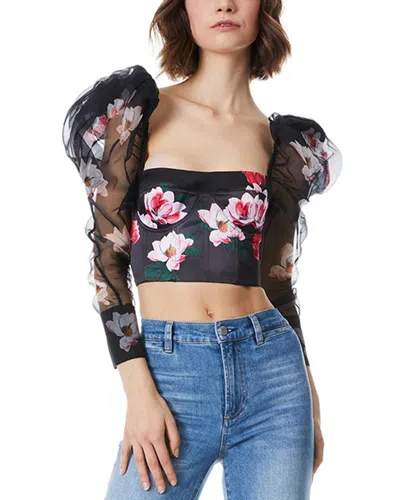 Alice And Olivia Baharia Floral-print Blouse In Black