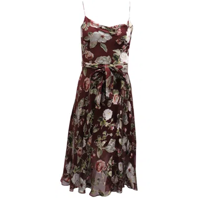 Alice And Olivia Alice + Olivia Belted Floral Sleeveless Dress In Burgundy Viscose In Red