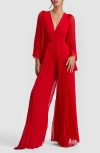 Alice And Olivia Alice + Olivia Bennet Smocked Pleated Wide Leg Jumpsuit In Red