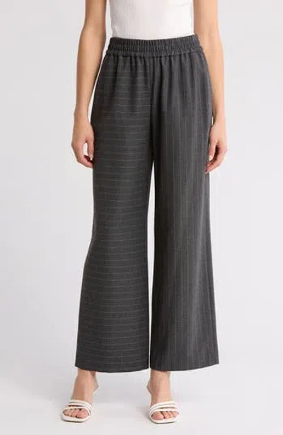Alice And Olivia Alice + Olivia Benny Pull-on Wide Leg Pinstripe Pants In Gray