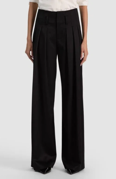 Alice And Olivia Alice + Olivia Benson Ultra High Waist Pleated Wide Leg Wool Blend Trousers In Black