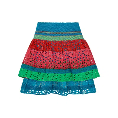 Alice And Olivia Alice + Olivia Bethie Printed Broderie Anglaise Mini Skirt In Multi