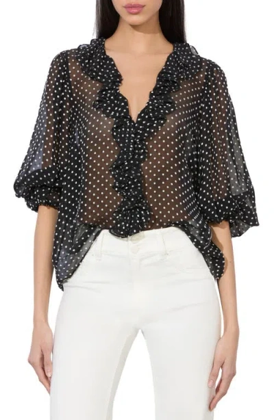 Alice And Olivia Alice + Olivia Betsie Clip Dot Ruffle Sheer Silk Blend Top