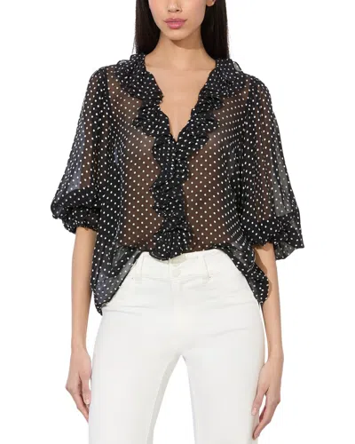 Alice And Olivia Alice + Olivia Betsie V Neck Ruffle Silk-blend Blouse In Black