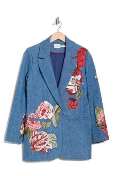 Alice And Olivia Alice + Olivia Billie Embroidered Boxy Denim Blazer In Blue
